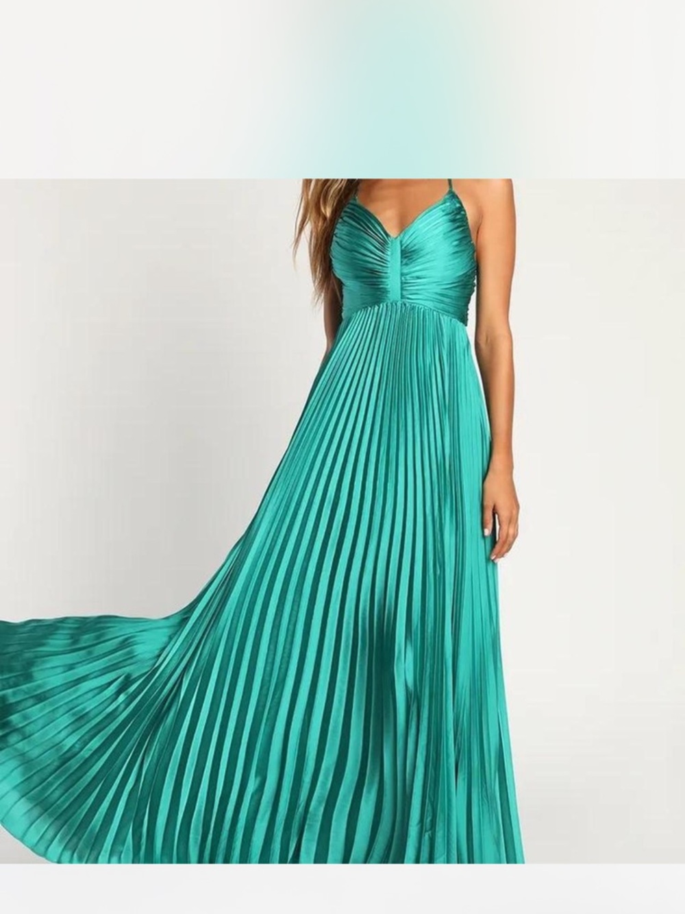 Emerald Pleated Satin Maxi Dress - Women